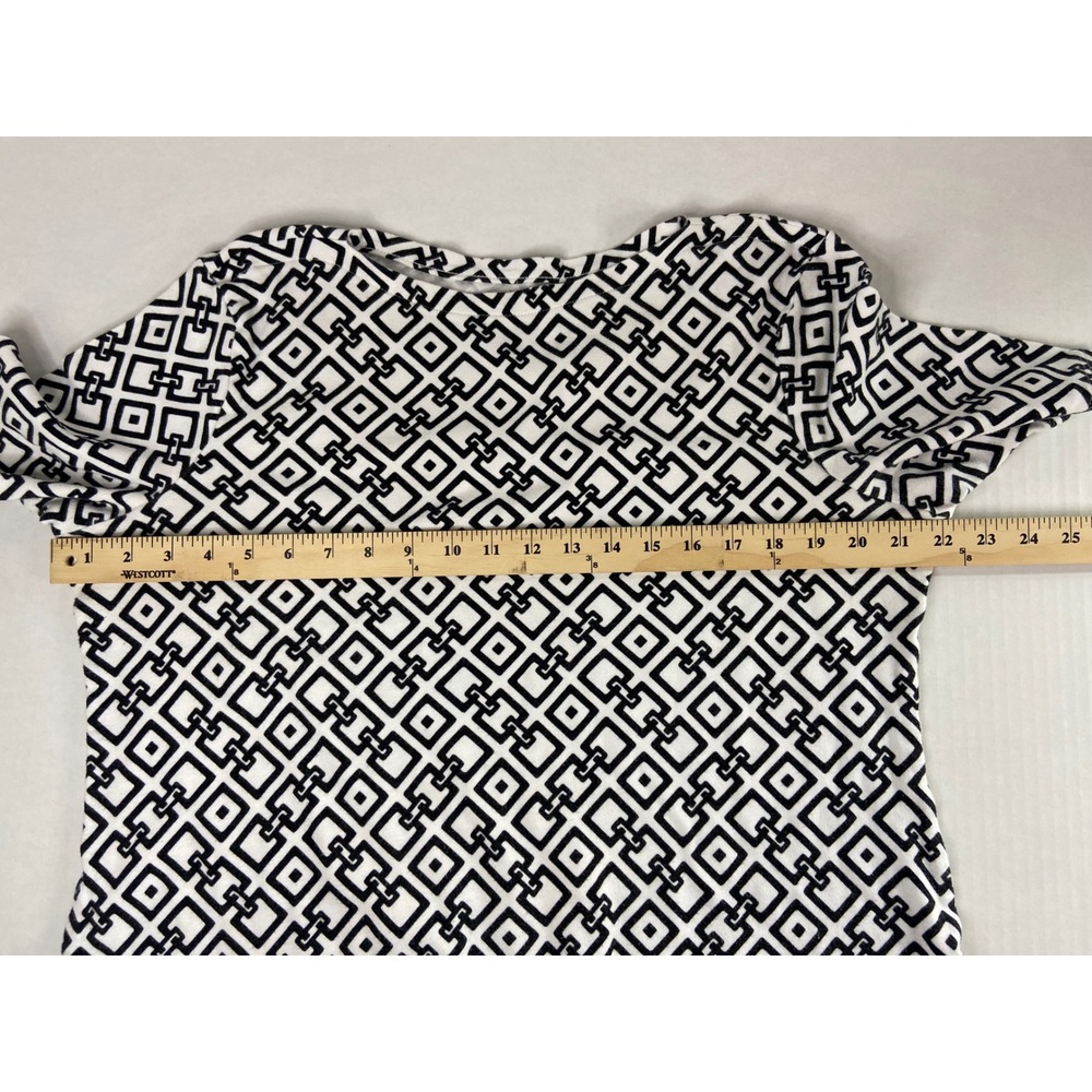 Charter Club Luxury Pima Cotton Top L Black White Geometric Chain Link Print - Picture 7 of 10